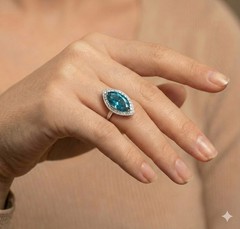 Vintage Platinum Engagement Ring 7.88ct.Natural Teal Blue Marquise Diamond