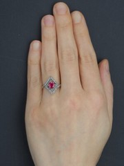 Art Deco Style Kite Cut Two Tone Ring 2 Ct Lab Created Ruby 14k Yellow Gold Over