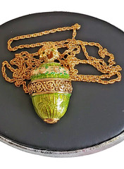 Joan Rivers Imperial Treasures III Green Enamel Egg Pendant Necklace 29 in Long