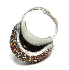 Vintage Dome Cocktail Ring Amber Glitter Rhinestone Pave Adjustable