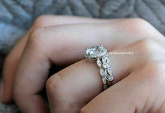 Oval Cut Lab Created Diamond Engagement Bridal 14Ct White Gold Finish Ring Set