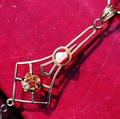 10k rose gold pendant 0.05ct diamond pearl charm 1890’s antique handmade 0.9gr