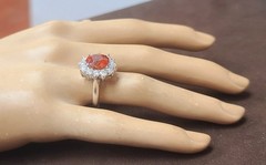 Vintage 18K White Gold Engagement Ring 4.31ct.Natural Orange Garnet Spessartite