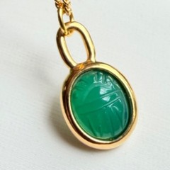 Vintage Green Gold Scarab Necklace Genuine Stone Pendant 1970s