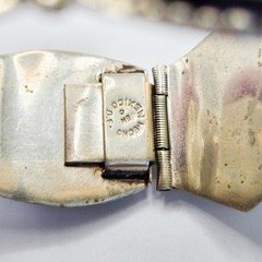 Vintage Mexican Alpaca Silver Obsidian Mask Panel Link Bracelet Hecho En Mexico