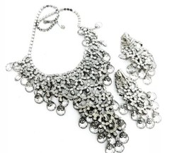 JULIANA Delizza & Elster Bezel Set Crystal Bib Necklace Earrings Vintage Jewelry