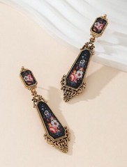 Vintage Floral Painting Victorian Style Dangle Earrings