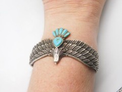 JTV DESIGNER BBJ STERLING SILVER BALD EAGLE BIRD TURQUOISE STONE CUFF BRACELET
