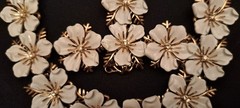CROWN TRIFARI Vintage Dogwood Flower White Enamel Rhinestone 3 Piece Demi Set