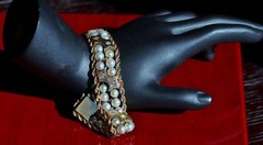 14k yellow gold bracelet 5-5.5mm cultured pearl 0.5ct diamond 7.5″ antique 43.0g