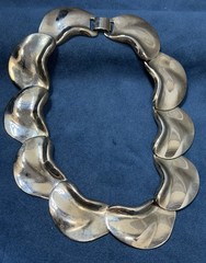 Vintage Modernist Statement Necklace Silver Tone Mirror Finish Chunky Collar