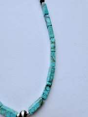 Sterling Silver TURQUOISE SEA SEDIMENT JASPER Rectangle Bead Necklace 18″ $160