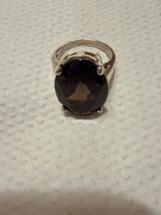 Vtg Stunning! 925SterSilver Sz 10-11g Smoky Quartz Ring!