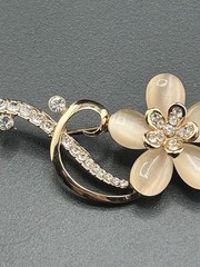 Rose Gold Tone Pink Pedal And Rhinestones Brooch