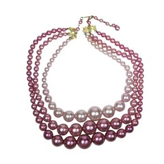 Vintage 1960s Japan Multi Strand Pink Ombre Beaded Necklace Vintage Choker 15 in