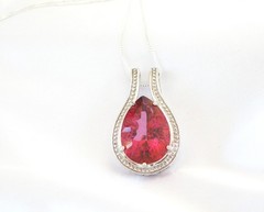 Sterling Silver 925 Pink Topaz Large Slide Pendant Necklace
