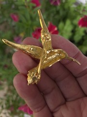 Vintage Evan St Clair Hummingbird Brooch Pin Unsigned Genuine Ruby Eye Box