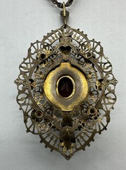 Vintage Antique Bohemian Czech Glass Or Garnet Pendant Necklace 17” Lovely!