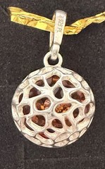 PL Modernist 925 Sterling Silver Open Work Scroll Design Amber Slide Pendant