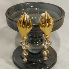 Schiaparelli Gold Hand Crystal Drop Stud Earrings