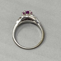 Pink Sapphire Ring Silver Tone Band Round Faceted Stone Ornate Birthstone 8