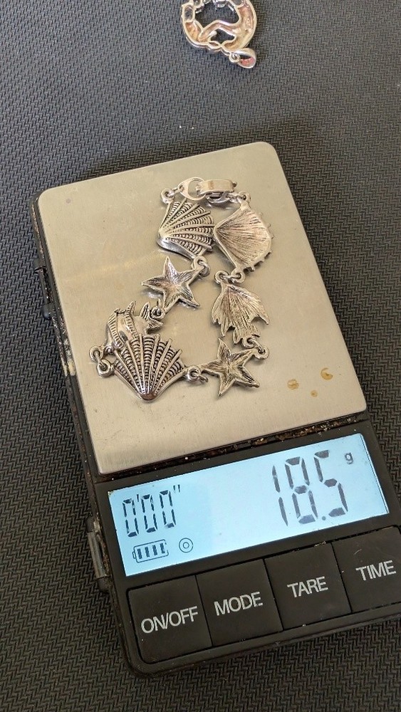 Vintage 800 Silver Nautical Sea Life Link Bracelet, Shells Starfish Fish 18.5g