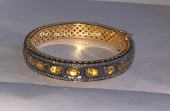 Natural Rosecut Diamond Citrine Gemstone 925 Sterling Silver 2 Bangles Jewelry