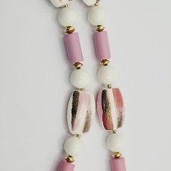 Hand Painted Porcelain Ceramic Pendant Beaded Vintage Necklace 30 Inch Japan