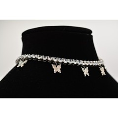 Vintage Crystal Butterfly Charm Bridal Choker Necklace Rhinestone Dangle Bin3C