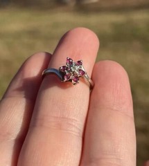 VTG 14k White Gold Ring Flower Pink Tourmaline Cluster Diamond Size 5.75 Estate