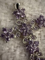 Vintage Silver Tone & Lilac Purple Crystals Cross Pendant See Desc