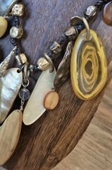 Vtg Chico’s Eclectic Charm Bead Adjustable Length Leather Cord Necklace