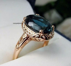 Edwardian Vintage Style 2.50Ct Blue Topaz Solitaire Ring 14K Rose Gold Plated