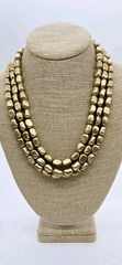 Vintage Beaded Layered Necklace Gold tone nugget Beads Matte 21 in