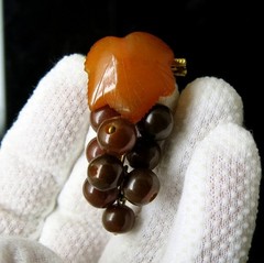 Vintage Natural Baltic Amber Grapes Brooch USSR Gold Plated Pin