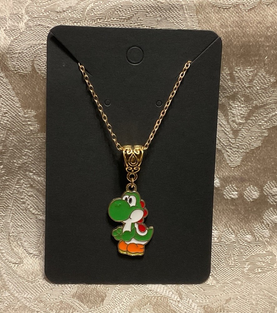 Cartoon Yoshi Video Game Gold Enamel Bohemian Fashion Trendy Necklace 18”