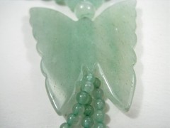 Vintage Jade Butterfly Necklace Jadeite Green Beaded 26 in Beaded Pendant Tassel