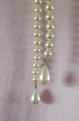 15″ Faux Stringed Oval shaped Pearl Necklace Pear Drop Ends