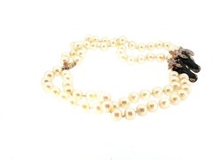 Vintage Signed Panetta Double‑Strand Pearl Necklace | Rhinestone Horse Head