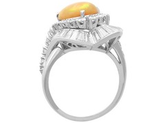 Vintage 1.48Ct Opal and 3.03Ct Diamond Platinum Ring Circa 1945