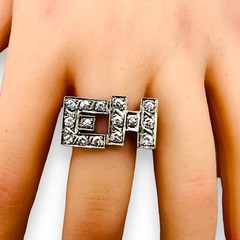 Double INITIAL E H Block LETTER Cubic Zirconia CZ 925 Sterling Silver SZ 8.5