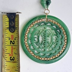 Rare Vintage Large Faux Jade LUCITE Medallion Pendant Necklace Carved—Hong Kong