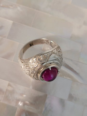 Vintage Asian Sterling Silver Genuine Gemstone Dragon Ring-Size 7.75
