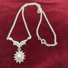 Vintage Signed Roman Silver Tone Faux Pearl Rhinestone Necklace & Earring Set