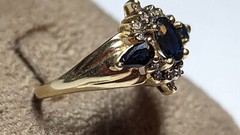 10K YELLOW GOLD SAPPHIRES DIAMONDS RING SIZE 7 SIGNED 10K ADL 3.1+ GRAMS