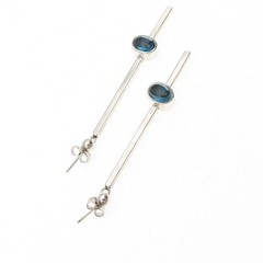 Judy Kouka 925 Sterling Silver Vintage Real London Blue Topaz Dangle Earrings