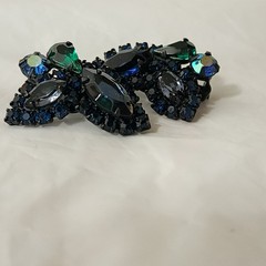 Weiss Climber Earring Dark Jewel Tone Color Rhinestone Couture Signed 60s Black