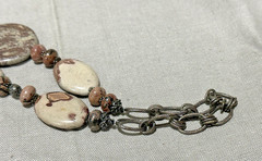 Chunky Stone Link Necklace Earth Tone Dark Silver Stone Chain Link 34 “