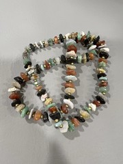 Vintage Natural Stone Chips Necklace Barrel Closure 22” Beaded Graduating Chips