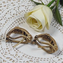 Vintage JJT Gold Electroplated 925 Sterling CZ Accent Half Hoop Pierced Earrings